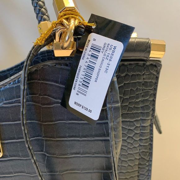 bebe Natalie Croco Shopper Satchel Handbag Grey - Picture 4 of 12